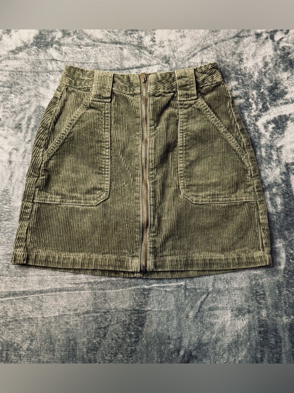 Hollister Olive Corduroy Zip-Front Mini Skirt